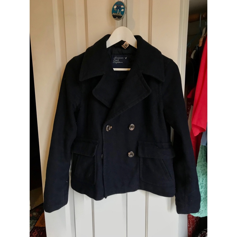 American Eagle Wool Pea Coat Navy Blue